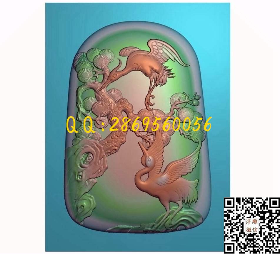 松鹤 松鹤延年_花草花鸟挂件牌子仿古兽牌玉石雕刻花件玉雕石雕精雕图浮雕图